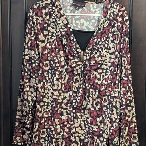Dana Buchman Red and Cream Patterned Blouse